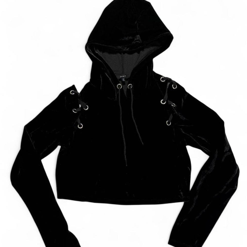 Love J Punk Grunge Black Velvet Cropped Hoodie
